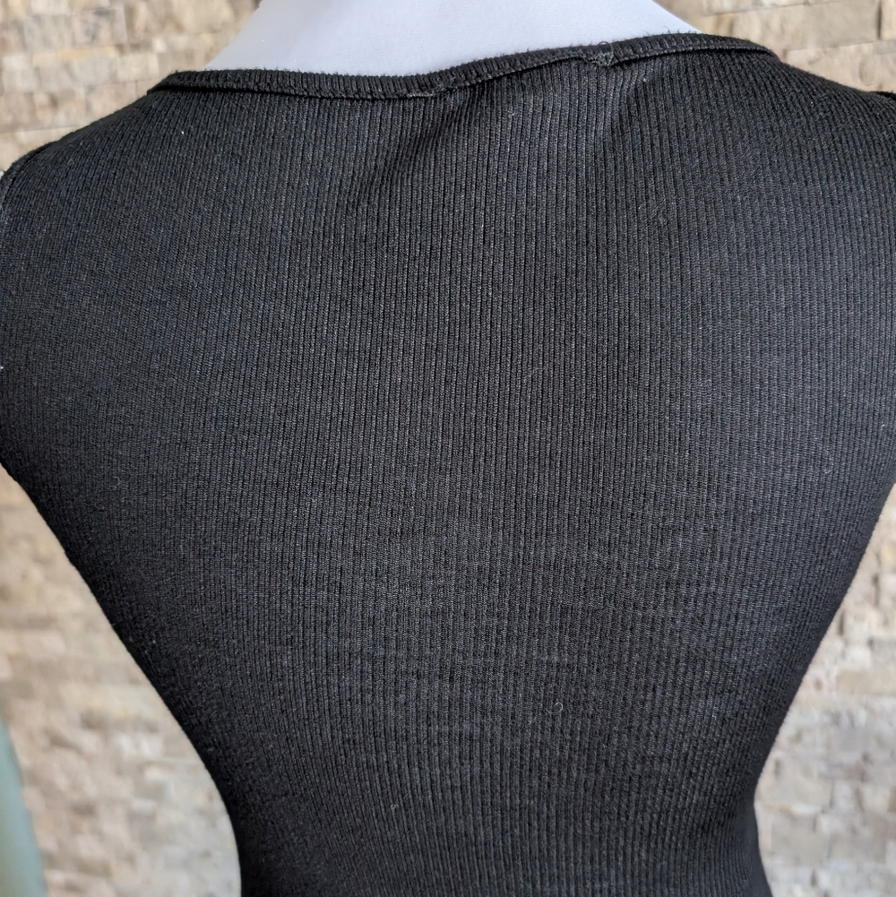 Black Wrap Midi Lightweight Dress Slit Summer Fairy Boho Indie Minimalist Sz M image 5